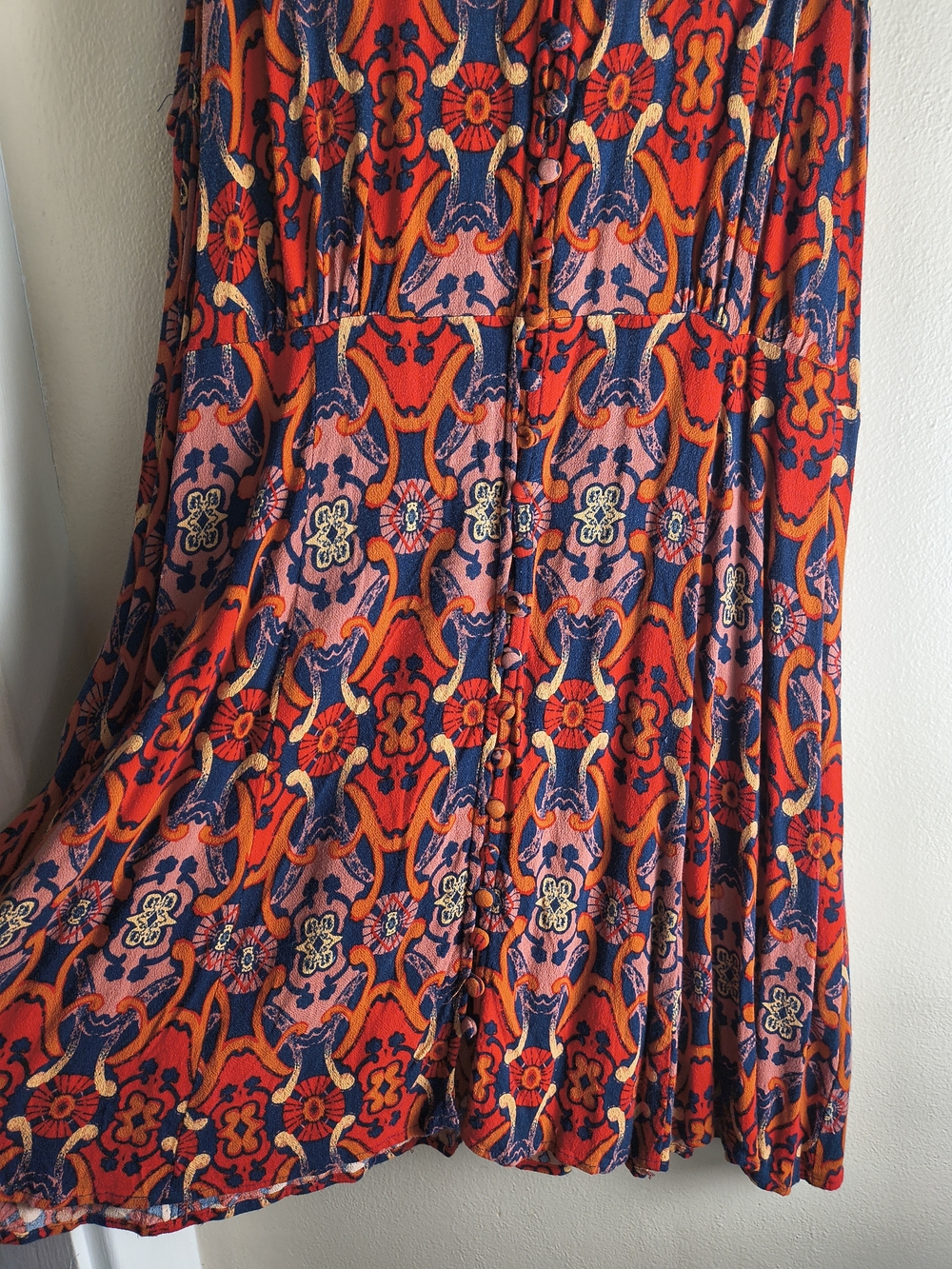 Button front red and blue boho sleeveless mini dress - Picture 10 of 11